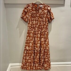 Tiered Midi Dress in Rust Floral